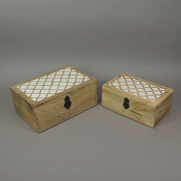 Set of 2 Hand Carved Marrakech Design Trinket Boxes Bohemian Decor - Picture 4 of 5